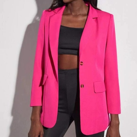 Glamorous semi oversized Button Front Blazer  NEON PINK - Picture 5 of 8